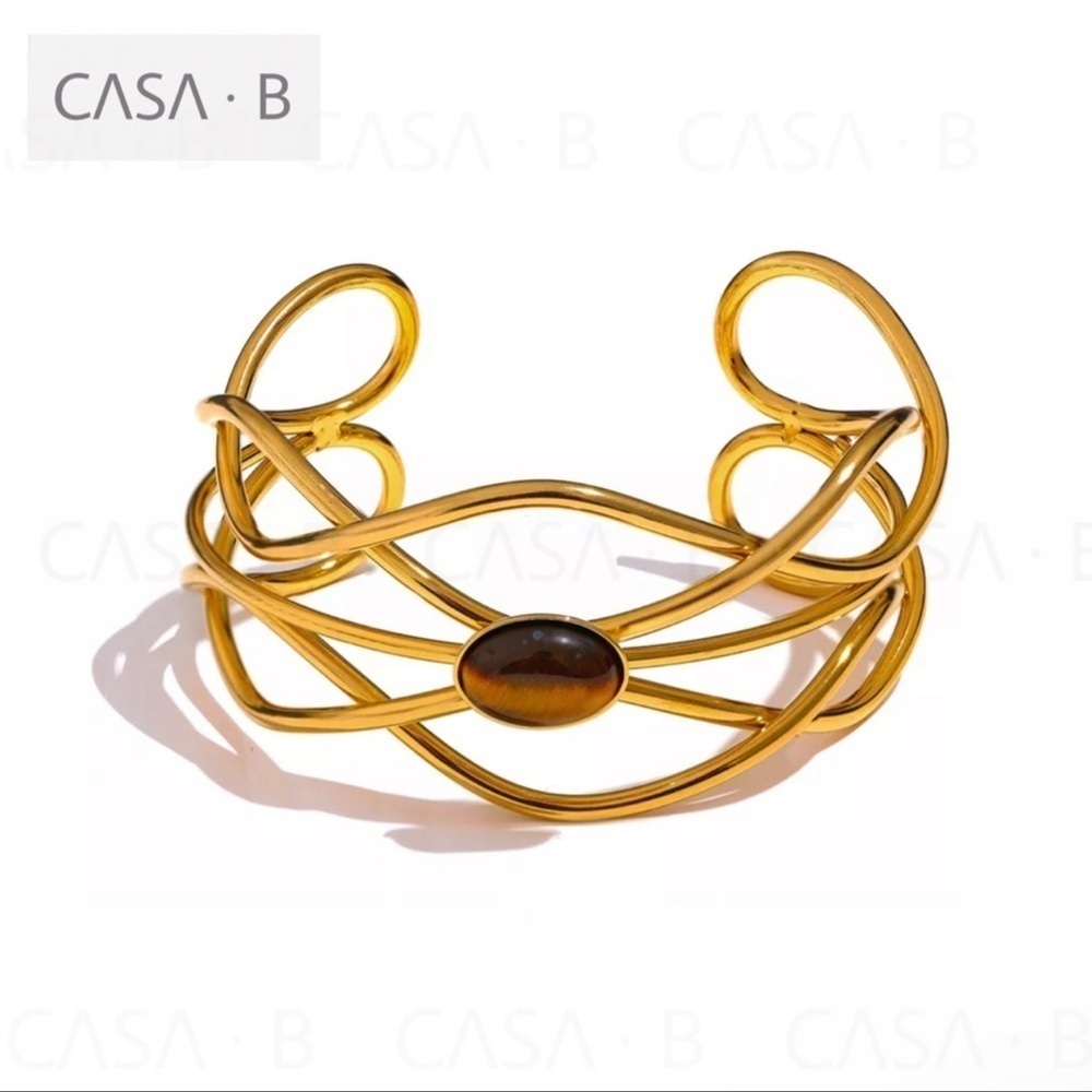 NEW to CASA B💫| 18k Gold-Plated Tiger Stone Cuff Bracelet